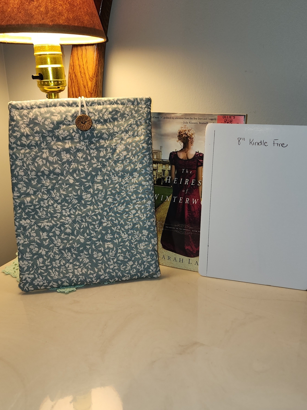 Blue Floral Quilted Kindle Sleeve with Button Closure